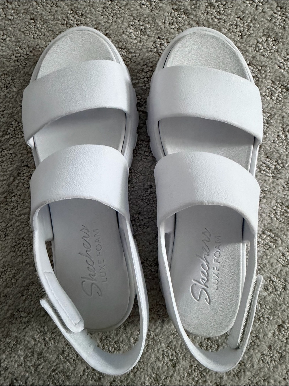 Skechers White Double-Strap Luxe Foam Slingback Sandals